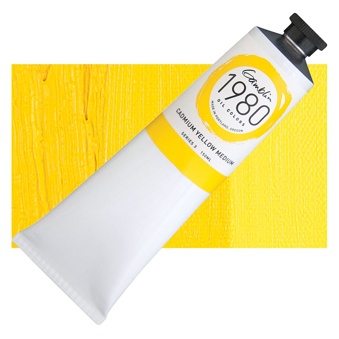 Open in modal - Gamblin 1980 Oil Paint - Cadmium Yellow Medium, 150 ml tube and swatch