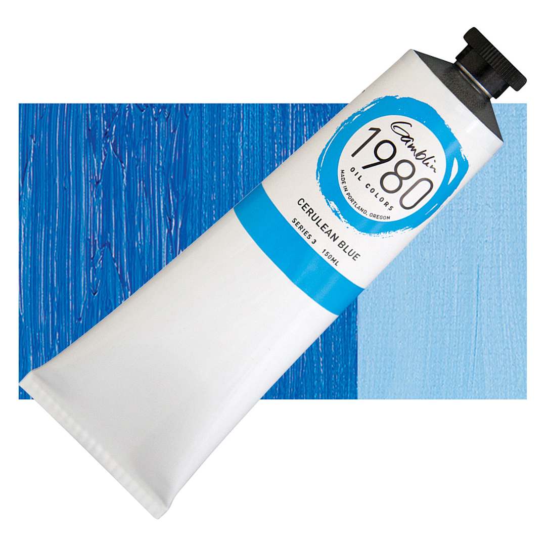 Open in modal - Gamblin 1980 Oil Paint - Cerulean Blue, 150 ml tube and swatch