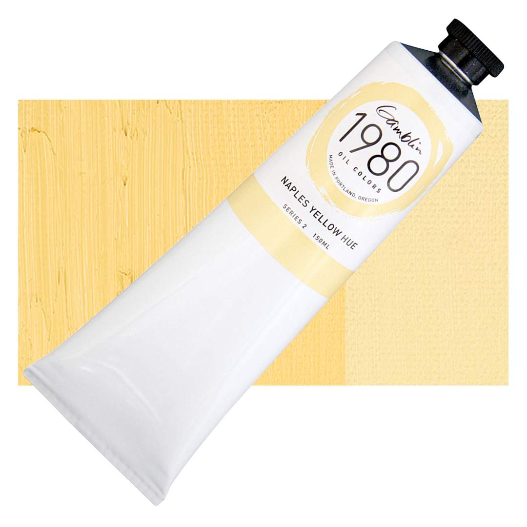 Open in modal - Gamblin 1980 Oil Paint - Naples Yellow, 150 ml tube and swatch