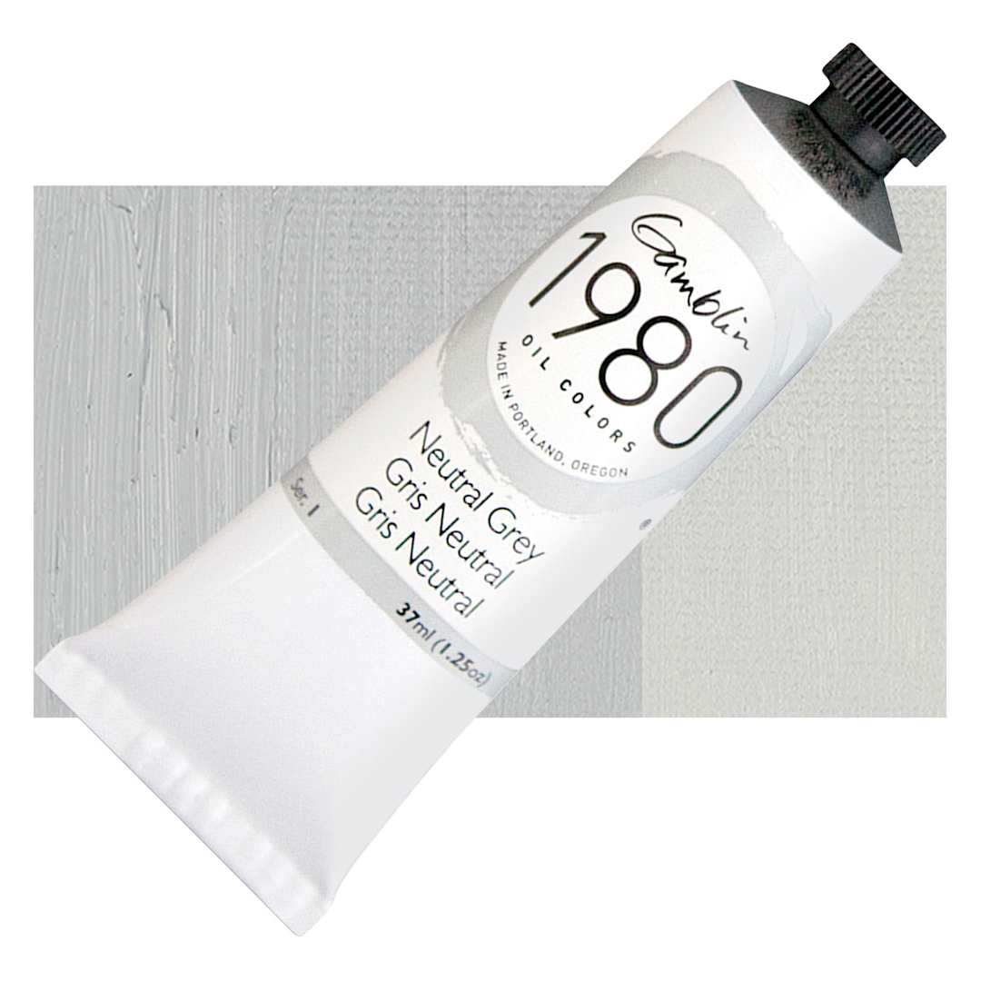 Open in modal - Gamblin 1980 Oil Paint - Neutral Gray, 37 ml tube and swatch