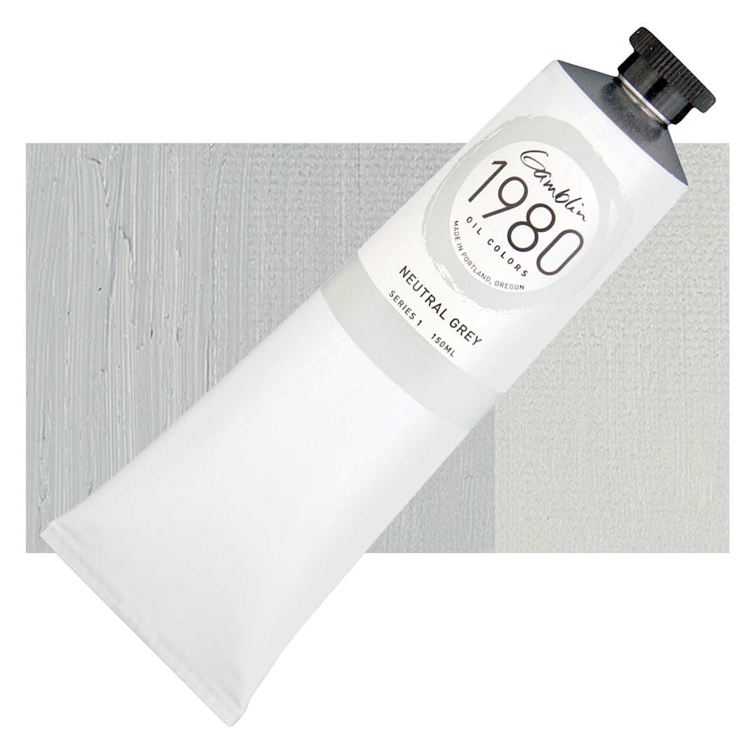 Open in modal - Gamblin 1980 Oil Paint - Neutral Gray, 150 ml tube and swatch