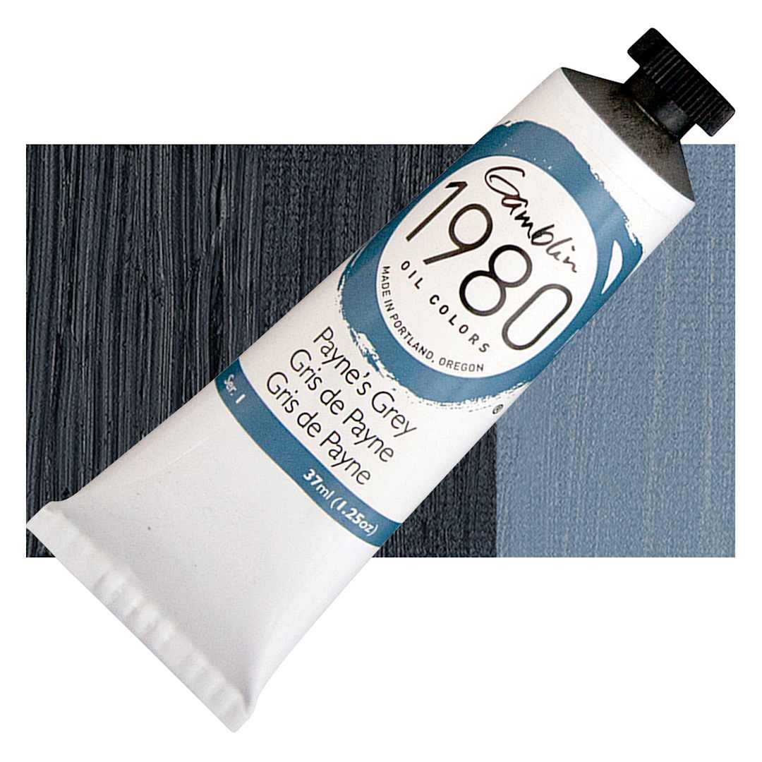Open in modal - Gamblin 1980 Oil Paint - Payne's Gray, 37 ml tube and swatch