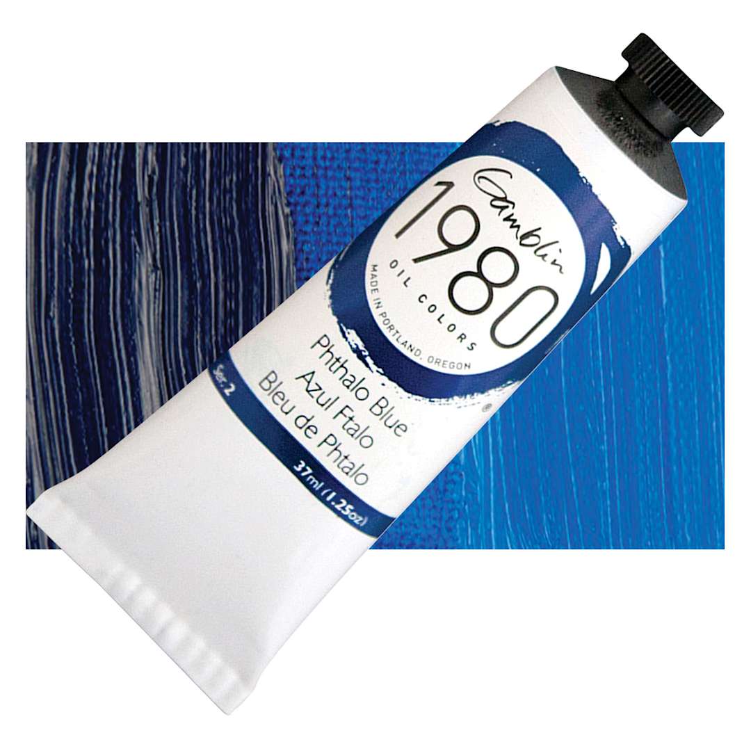 Open in modal - Gamblin 1980 Oil Paint - Phthalo Blue, 37 ml tube and swatch