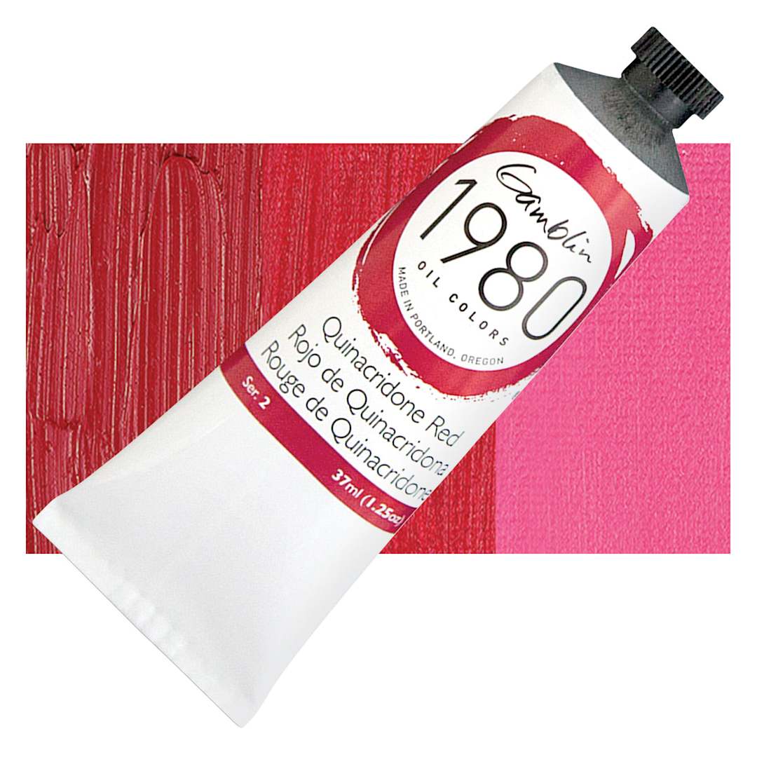 Open in modal - Gamblin 1980 Oil Paint - Quinacridone Red, 37 ml tube and swatch