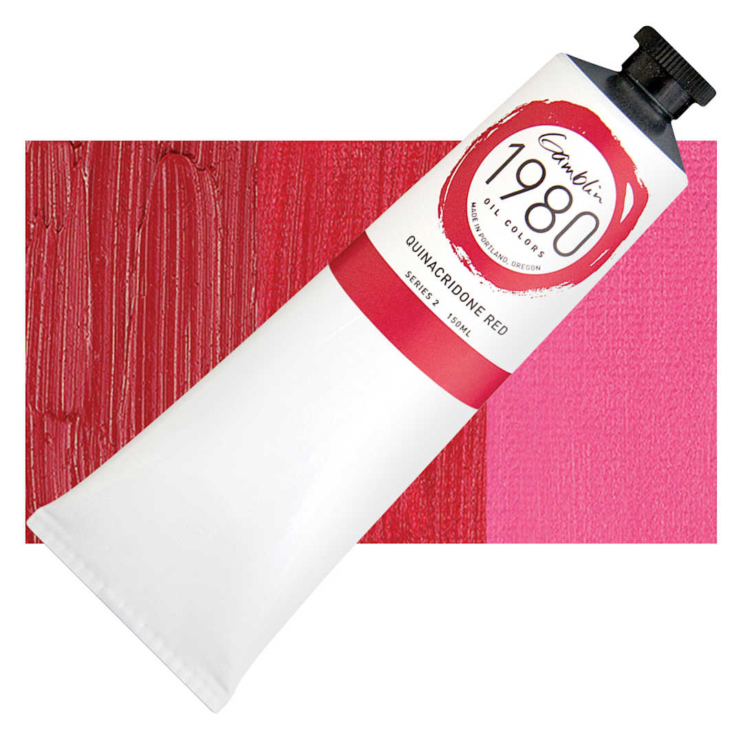 Open in modal - Gamblin 1980 Oil Paint - Quinacridone Red, 150 ml tube and swatch