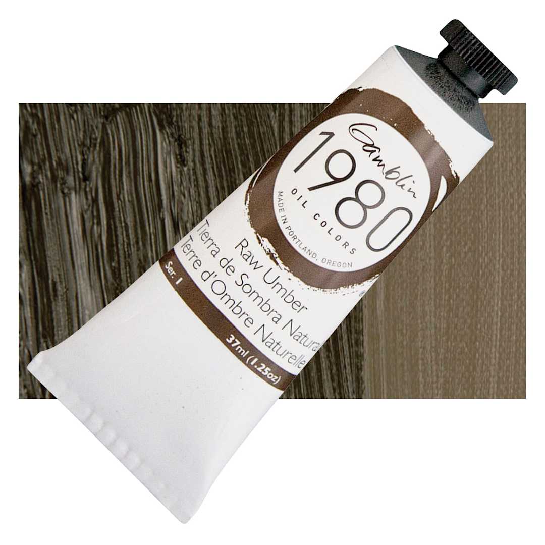 Open in modal - Gamblin 1980 Oil Paint - Raw Umber, 37 ml tube and swatch