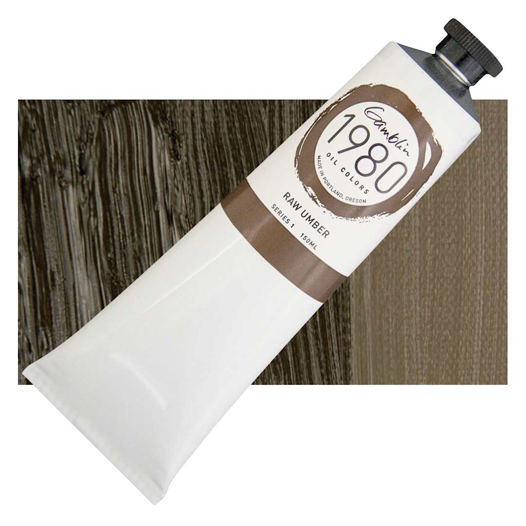 Open in modal - Gamblin 1980 Oil Paint - Raw Umber, 150 ml tube and swatch