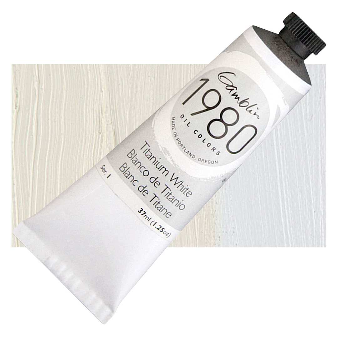 Open in modal - Gamblin 1980 Oil Paint - Titanium White, 37 ml tube and swatch