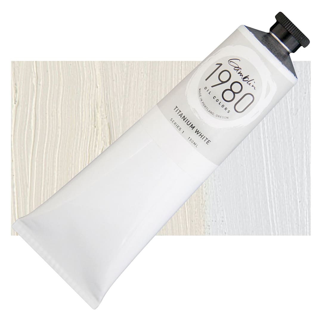 Open in modal - Gamblin 1980 Oil Paint - Titanium White, 150 ml tube and swatch
