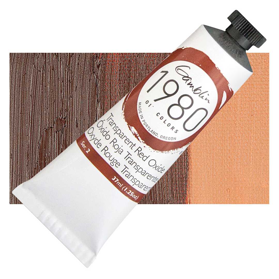 Open in modal - Gamblin 1980 Oil Paint - Transparent Red Oxide 37 ml tube and swatch