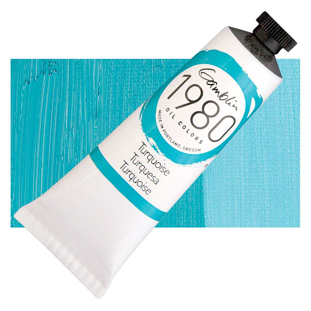 Open in modal - Gamblin 1980 Oil Paint - Turquoise, 37 ml tube and swatch