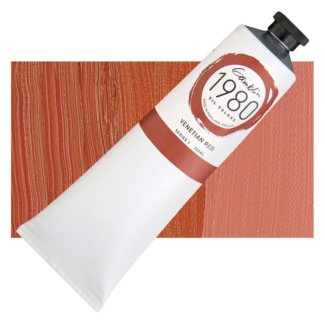 Open in modal - Gamblin 1980 Oil Paint - Venetian Red, 150 ml tube and swatch