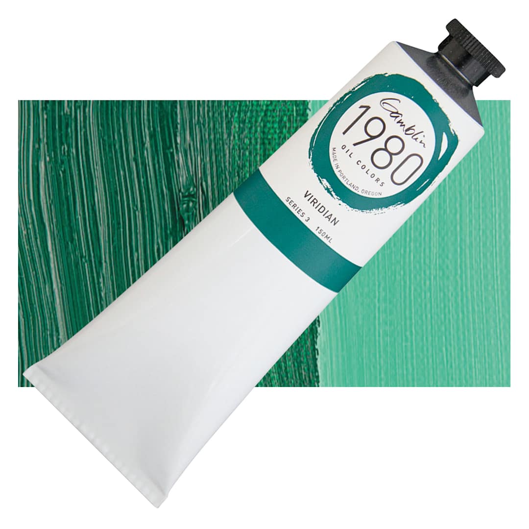 Open in modal - Gamblin 1980 Oil Paint - Viridian, 150 ml tube and swatch
