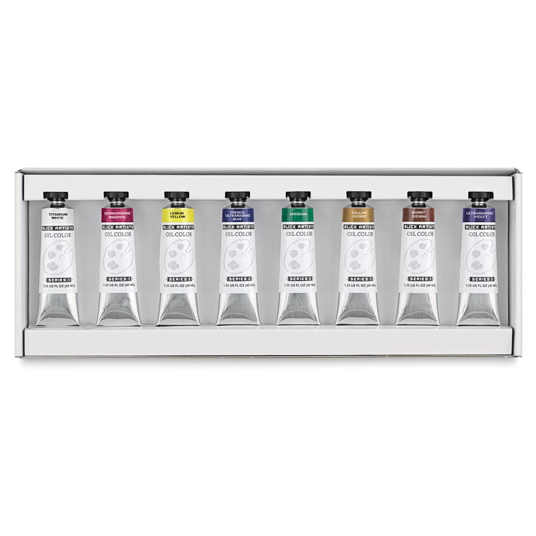 Open in modal - Blick Artists' Oil Color - Set of 8 colors, 40 ml tubes set contents