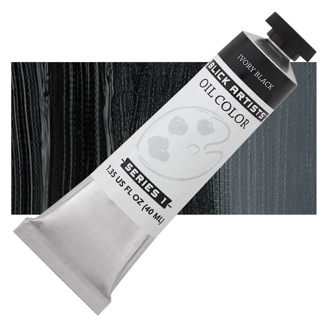 Open in modal - Blick Artists' Oil Paint - Ivory Black, 40 ml tube and swatch
