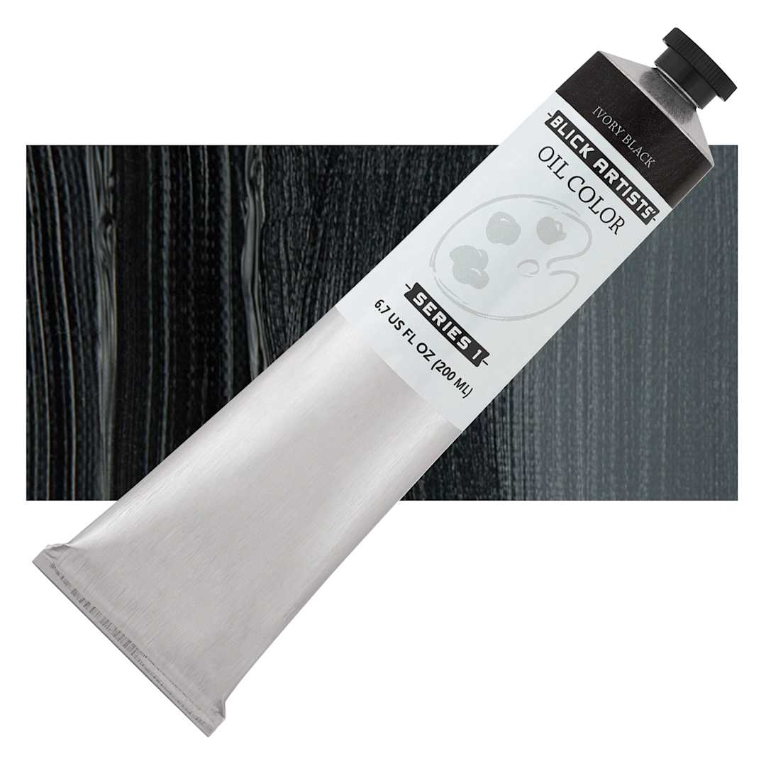 Open in modal - Blick Artists' Oil Paint - Ivory Black, 200 ml tube and swatch