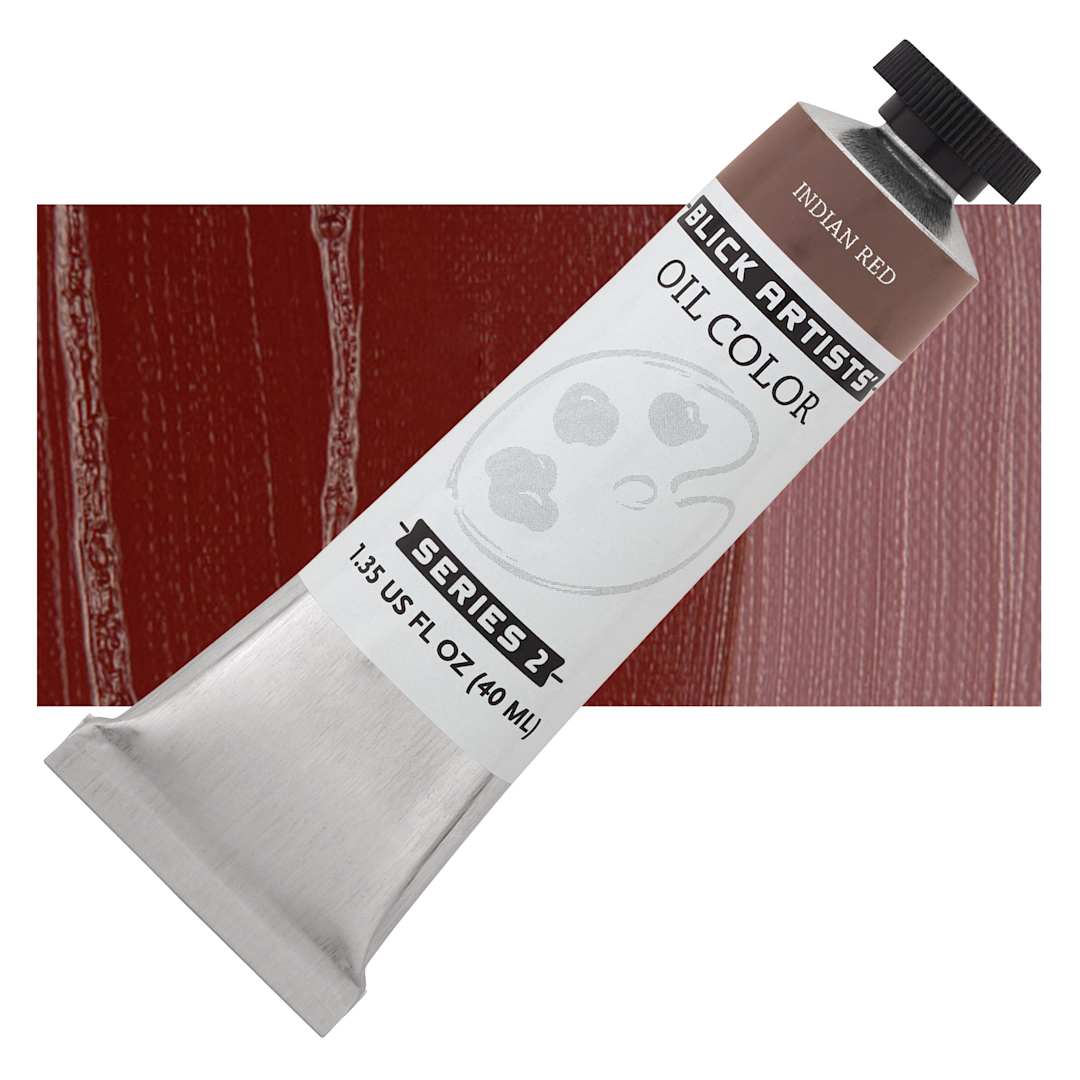 Open in modal - Blick Artists' Oil Paint - Indian Red, 40 ml tube and swatch