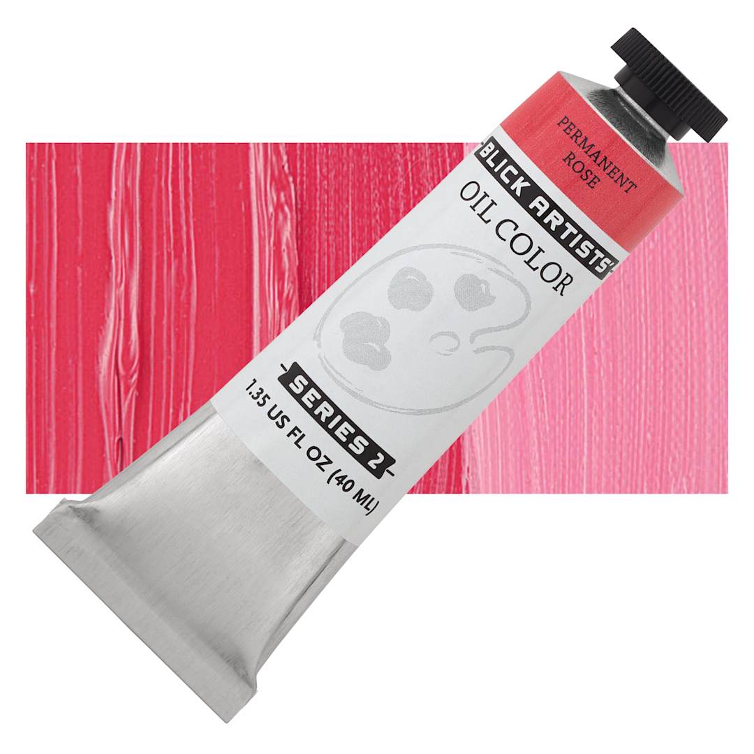 Open in modal - Blick Artists' Oil Paint - Permanent Rose, 40 ml tube and swatch