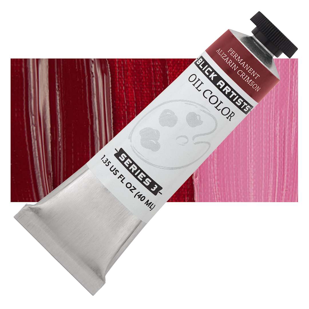 Open in modal - Blick Artists' Oil Paint - Permanent Alizarin Crimson, 40 ml tube and swatch