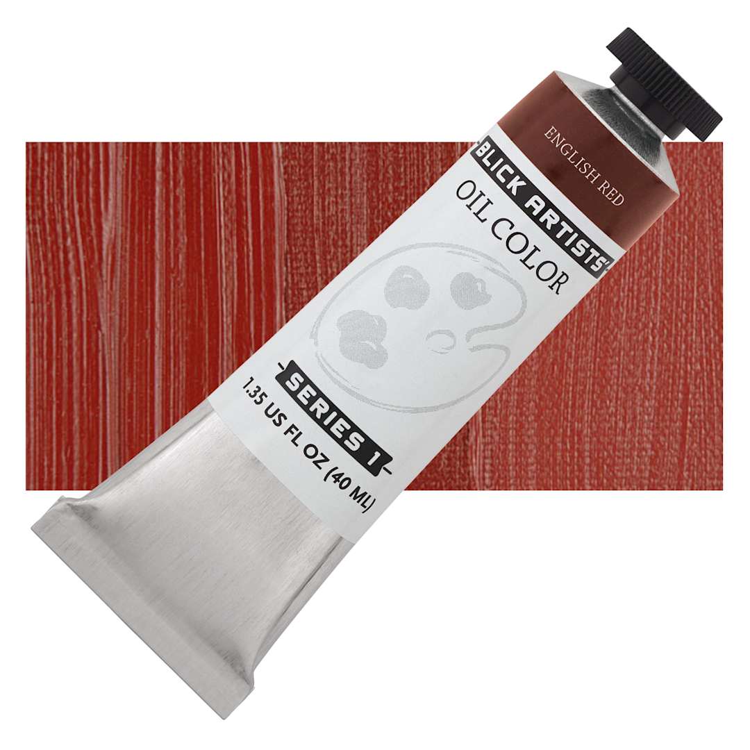 Open in modal - Blick Artists' Oil Paint - English Red, 40 ml tube and swatch