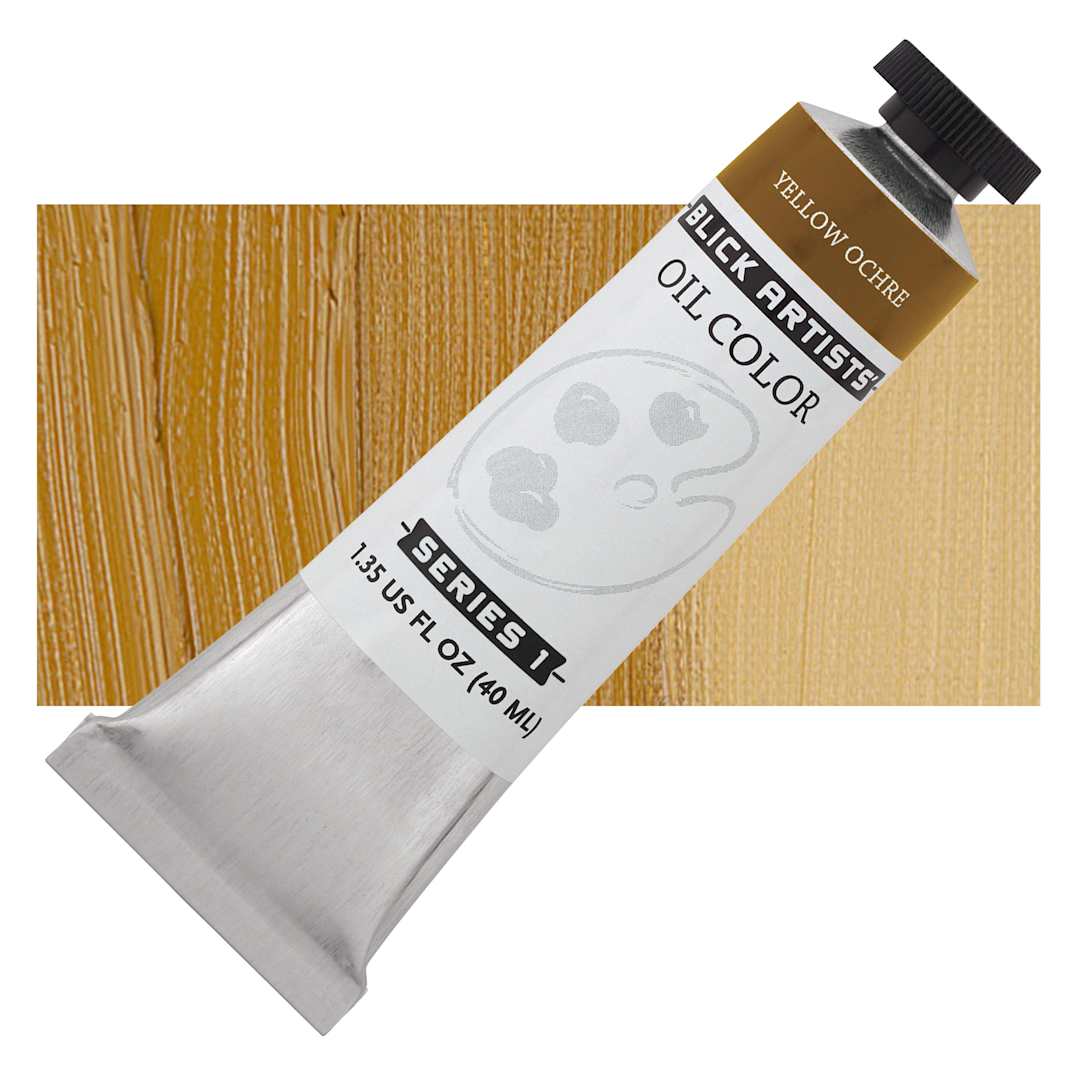 Open in modal - Blick Artists' Oil Paint - Yellow Ochre, 40 ml tube and swatch
