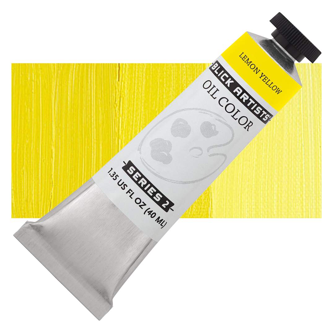 Open in modal - Blick Artists' Oil Paint - Lemon Yellow, 40 ml tube and swatch