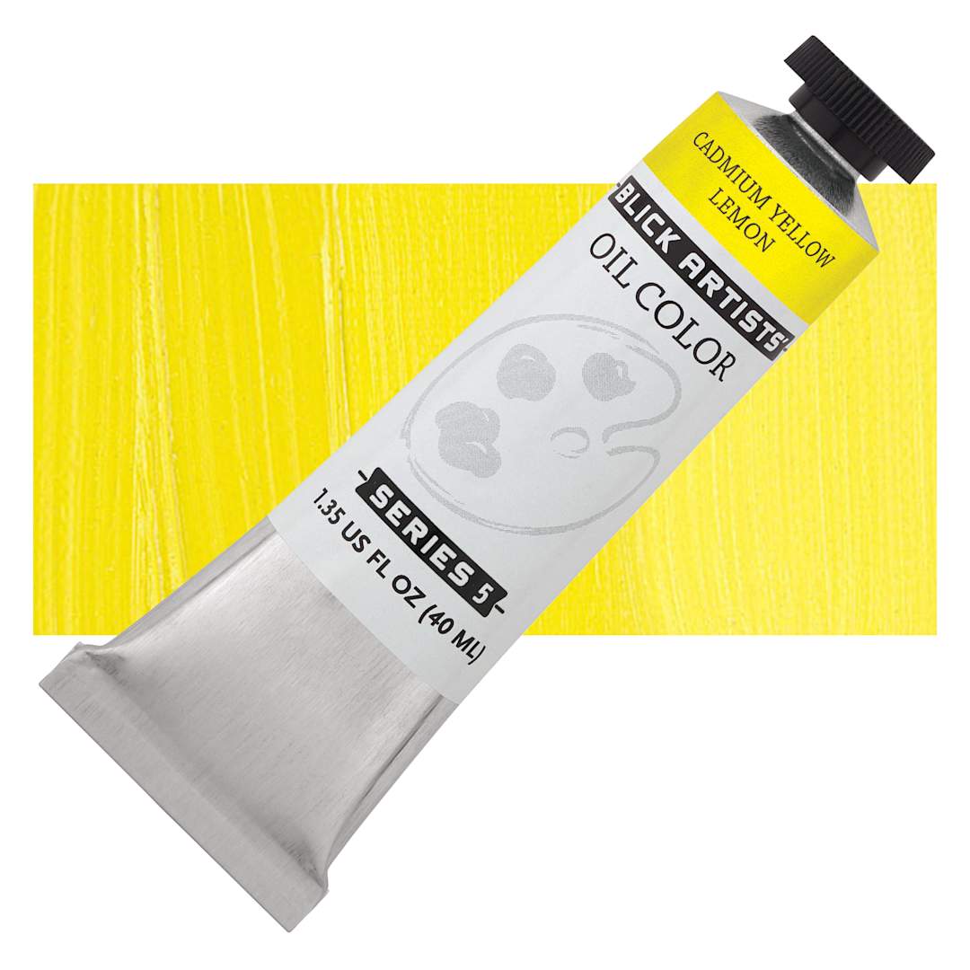 Open in modal - Blick Artists' Oil Paint - Cadmium Yellow Lemon, 40 ml tube and swatch