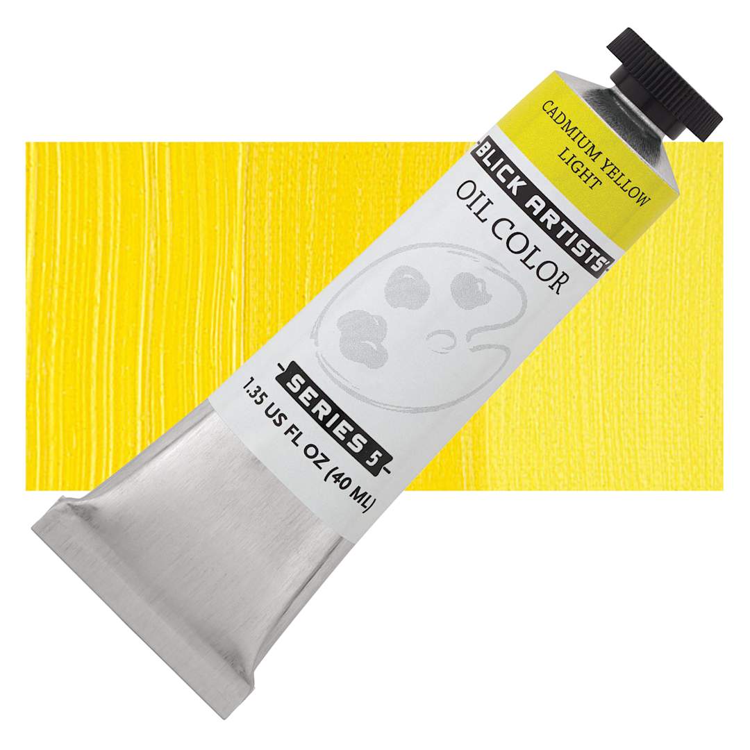 Open in modal - Blick Artists' Oil Paint - Cadmium Yellow Light, 40 ml tube and swatch
