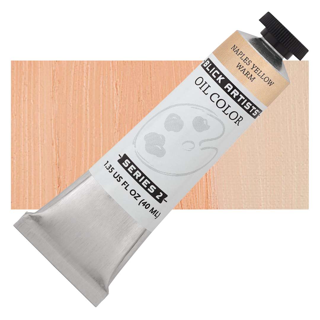Open in modal - Blick Artists' Oil Paint - Naples Yellow Warm, 40 ml tube and swatch