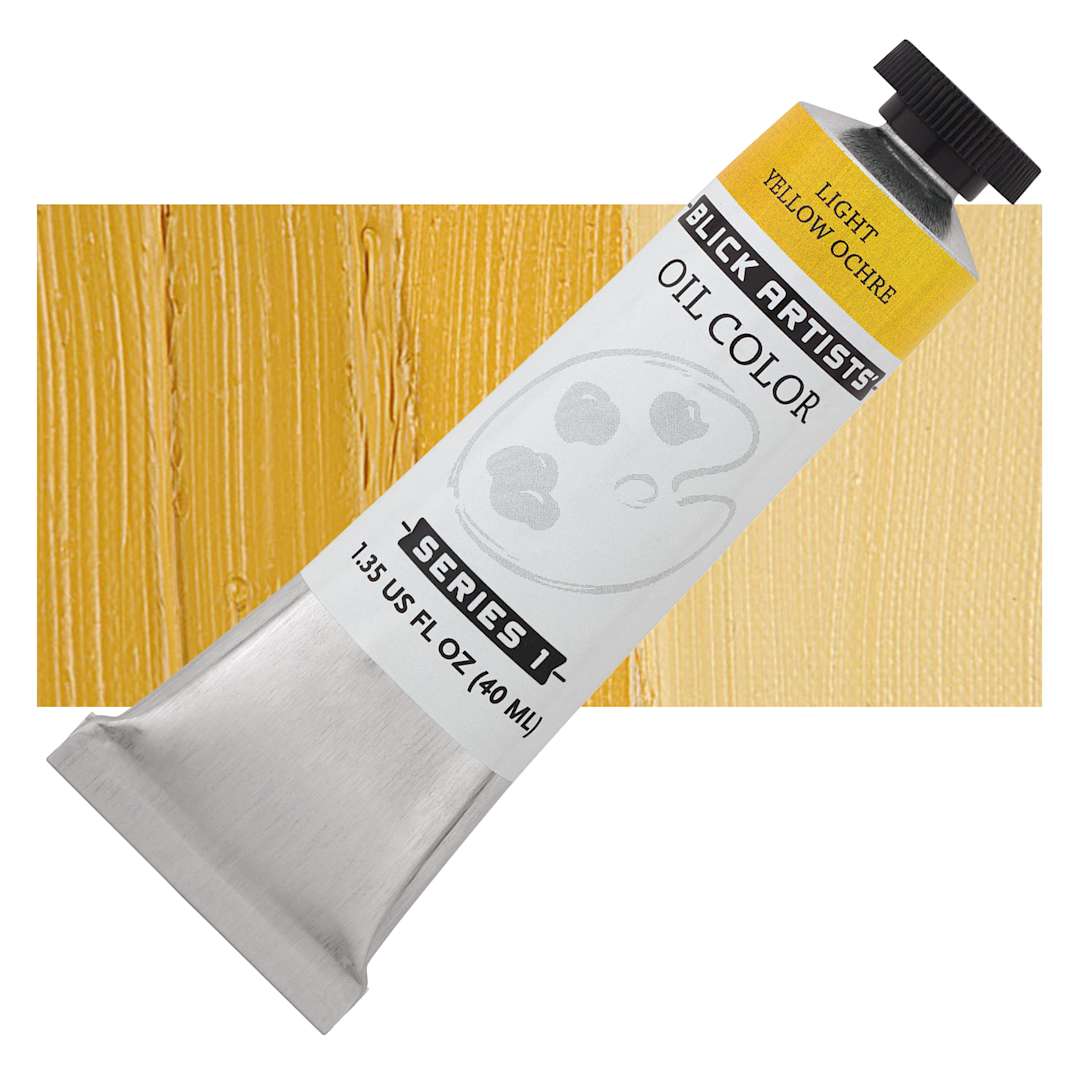 Open in modal - Blick Artists' Oil Paint - Light Yellow Ochre, 40 ml tube and swatch
