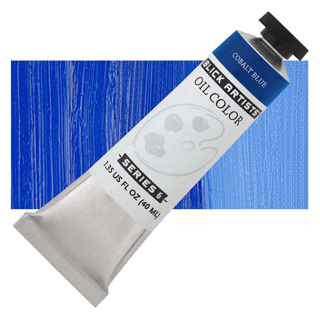 Open in modal - Blick Artists' Oil Paint - Cobalt Blue, 40 ml tube and swatch