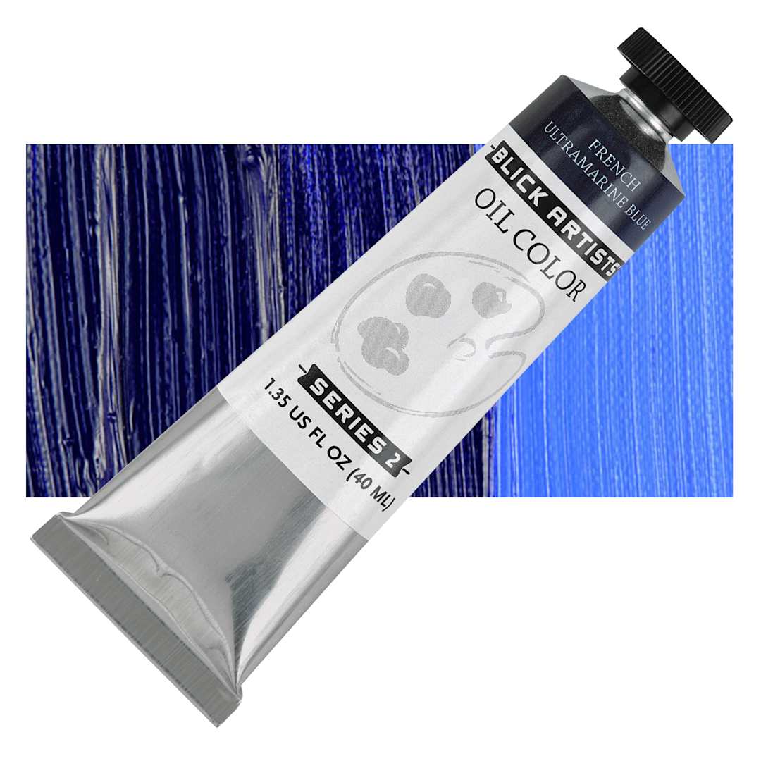 Open in modal - Blick Artists' Oil Paint - French Ultramarine, 40 ml tube and swatch