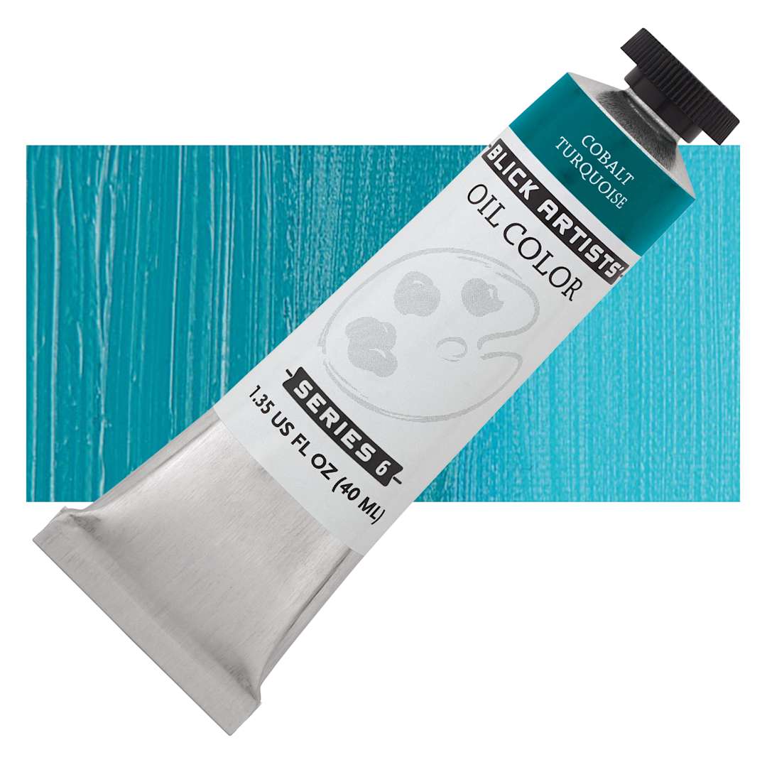 Open in modal - Blick Artists' Oil Paint - Cobalt Turquoise, 40 ml tube and swatch