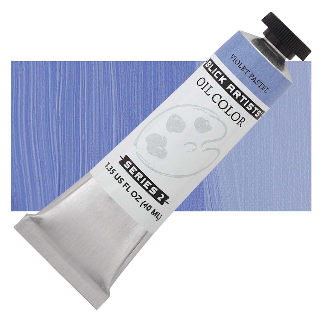 Open in modal - Blick Artists' Oil Paint - Violet Pastel, 40 ml tube and swatch