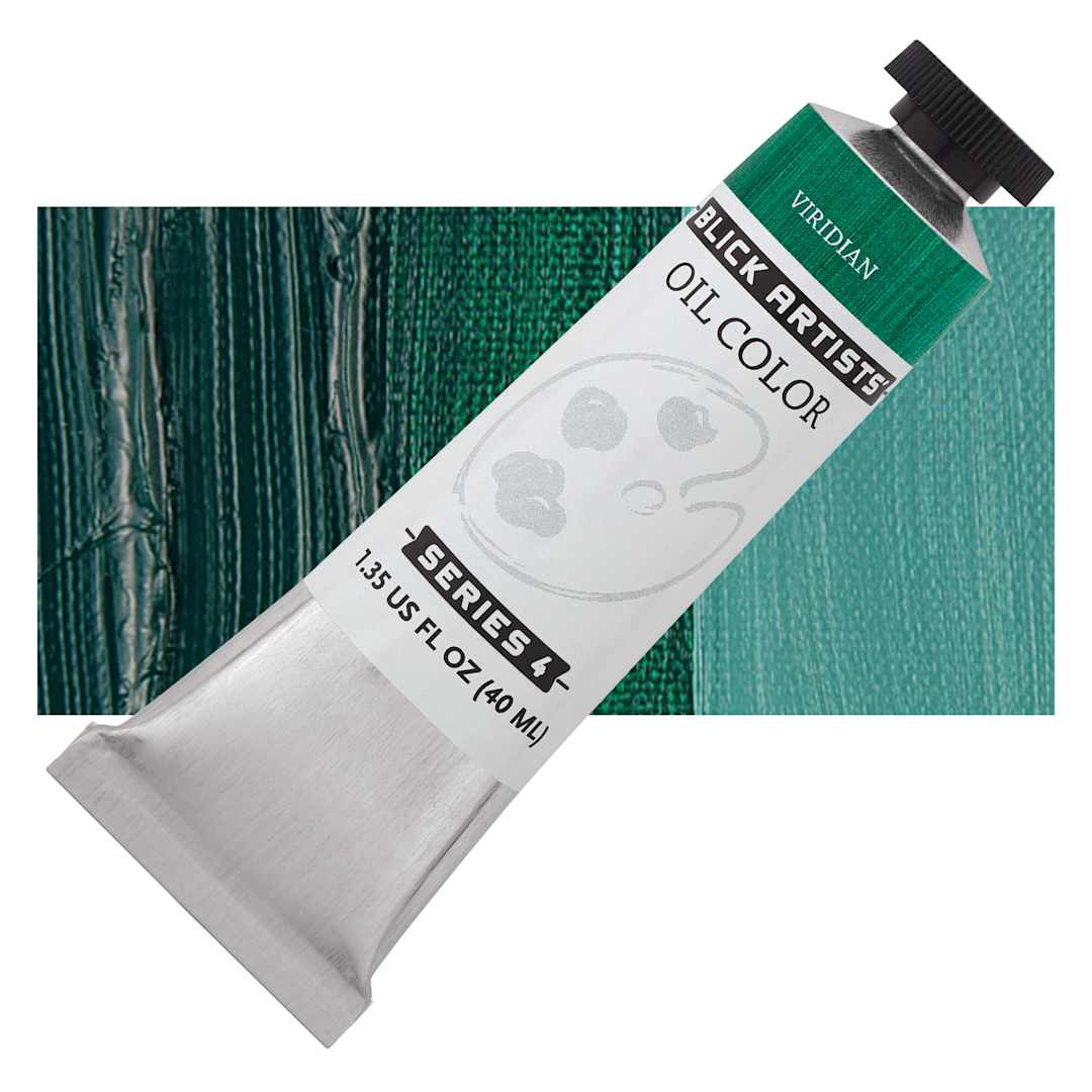 Open in modal - Blick Artists' Oil Paint - Viridian, 40 ml tube and swatch