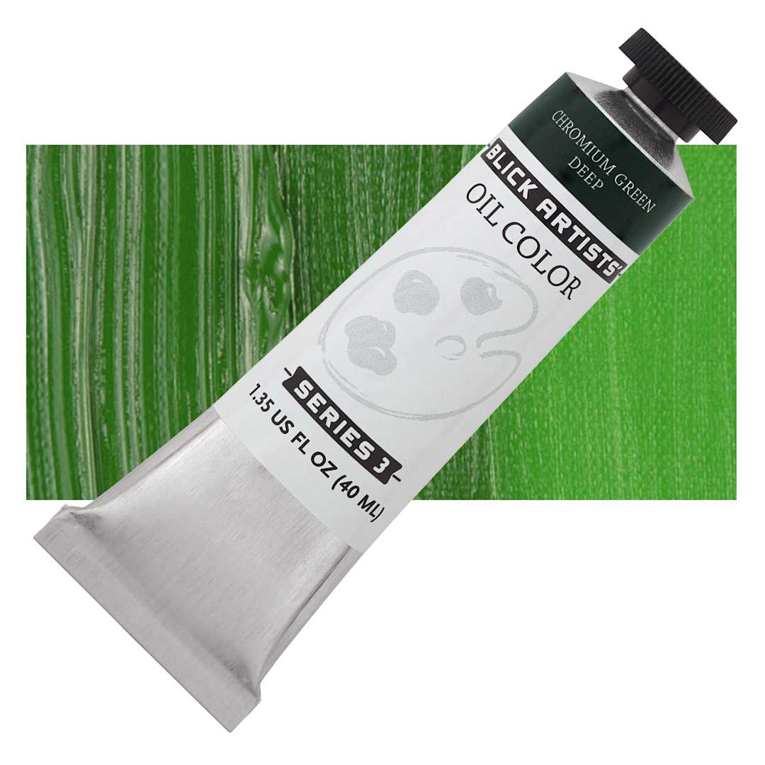 Open in modal - Blick Artists' Oil Paint - Chromium Green Deep, 40 ml tube and swatch