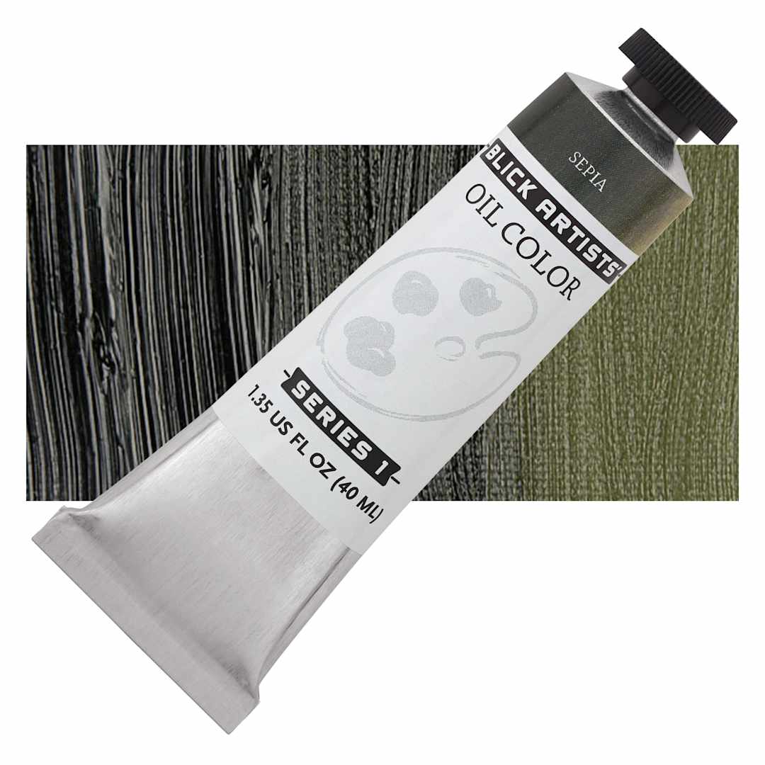 Open in modal - Blick Artists' Oil Paint - Sepia, 40 ml tube and swatch