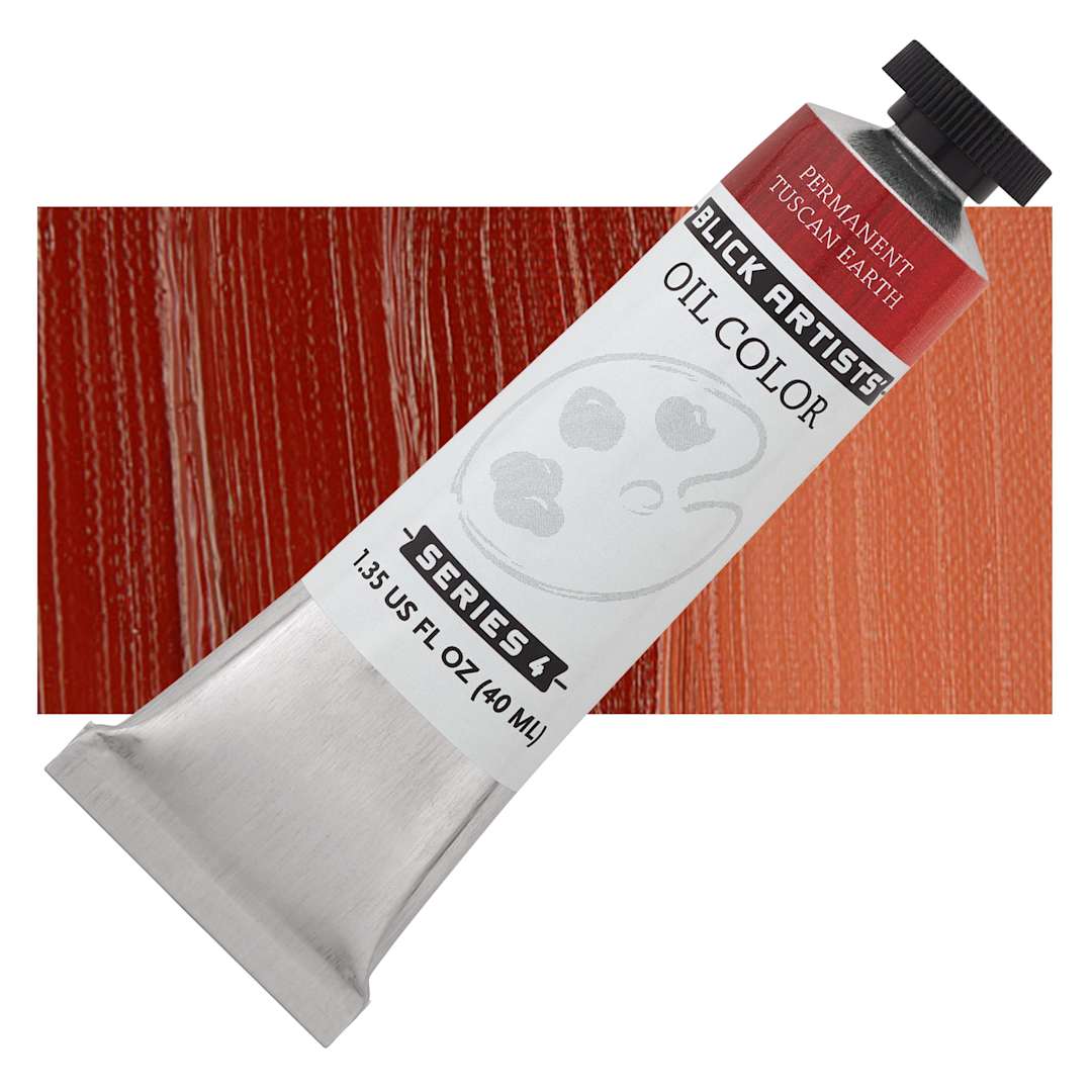 Open in modal - Blick Artists' Oil Paint - Permanent Tuscan Earth, 40 ml tube and swatch