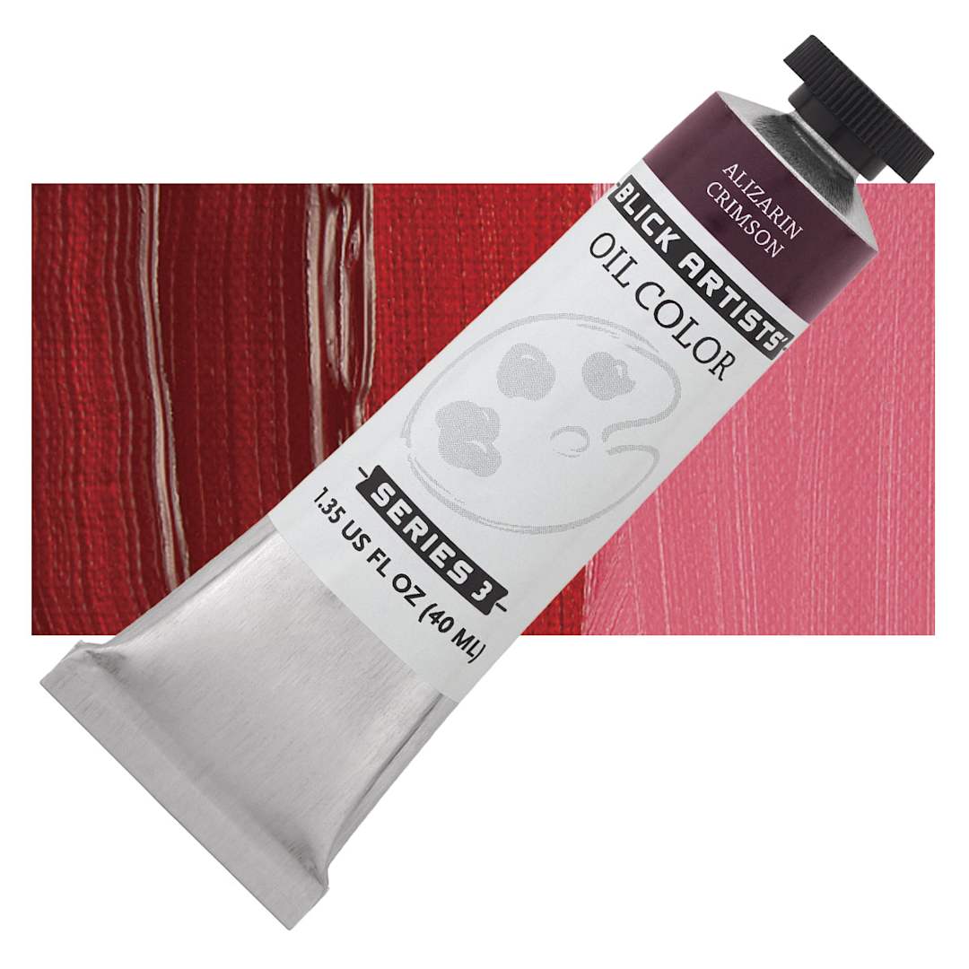 Open in modal - Blick Artists' Oil Paint - Alizarin Crimson, 40 ml tube and swatch