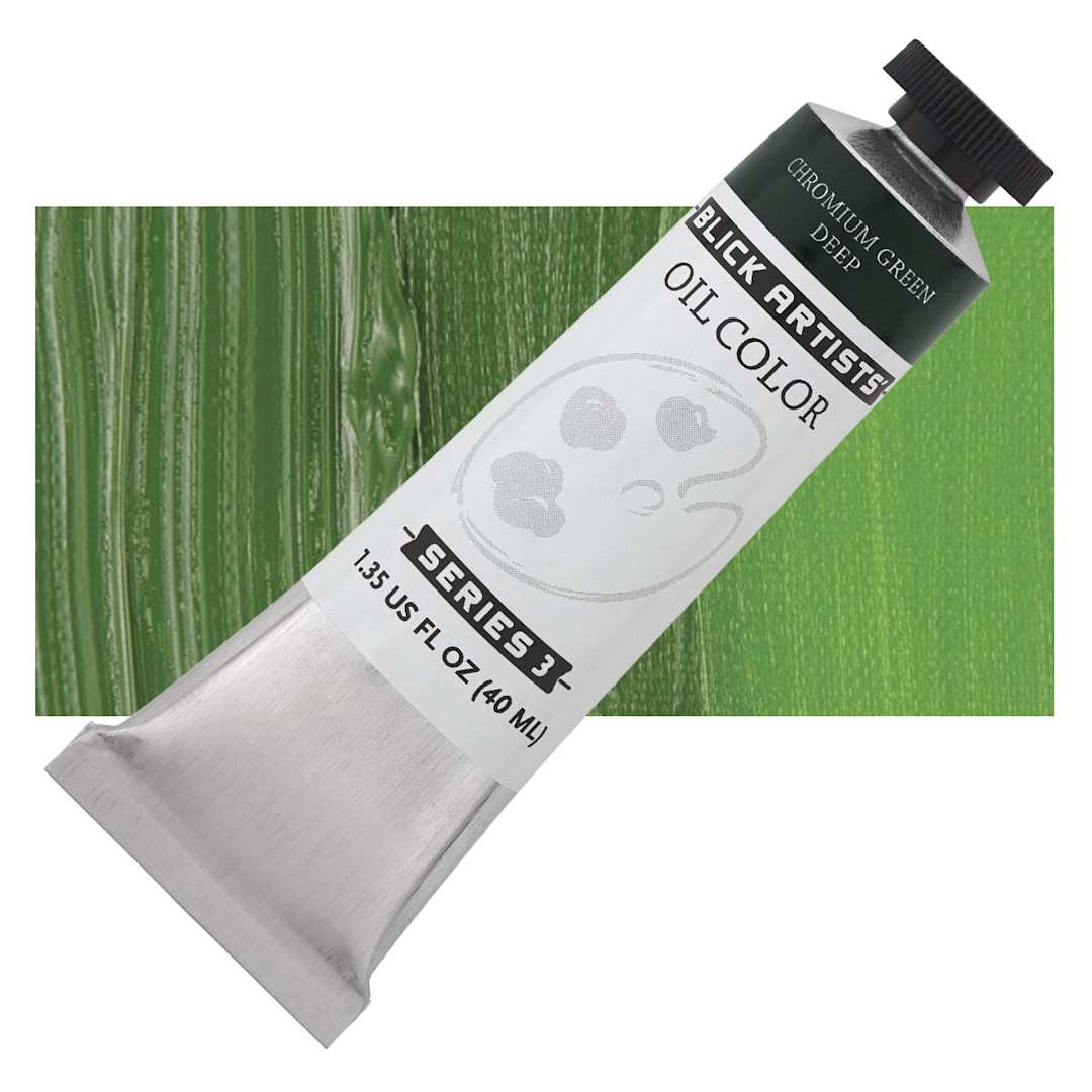 Open in modal - Blick Artists' Oil Paint - Chromium Green Deep, 40 ml tube and swatch