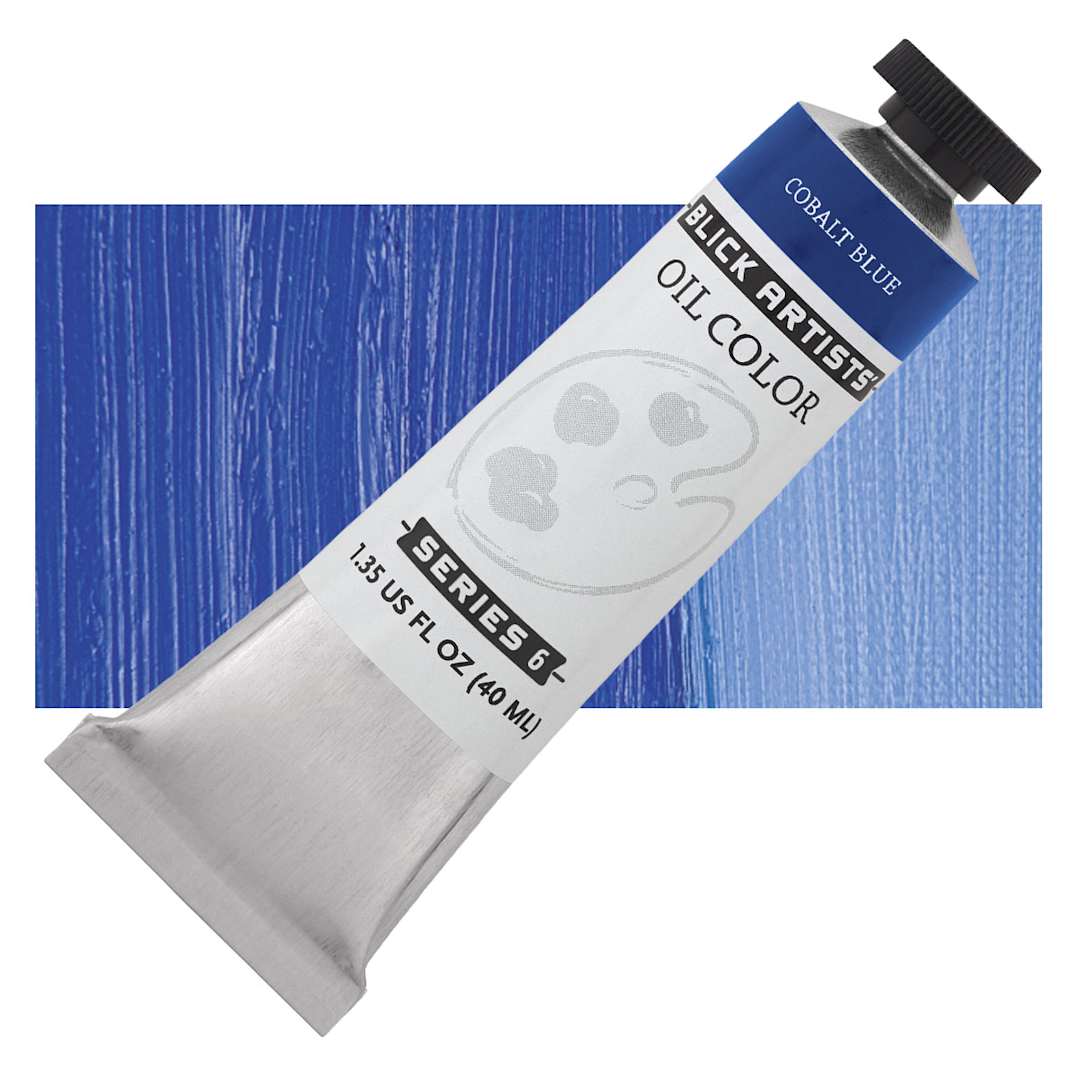 Open in modal - Blick Artists' Oil Paint - Cobalt Blue, 40 ml tube and swatch