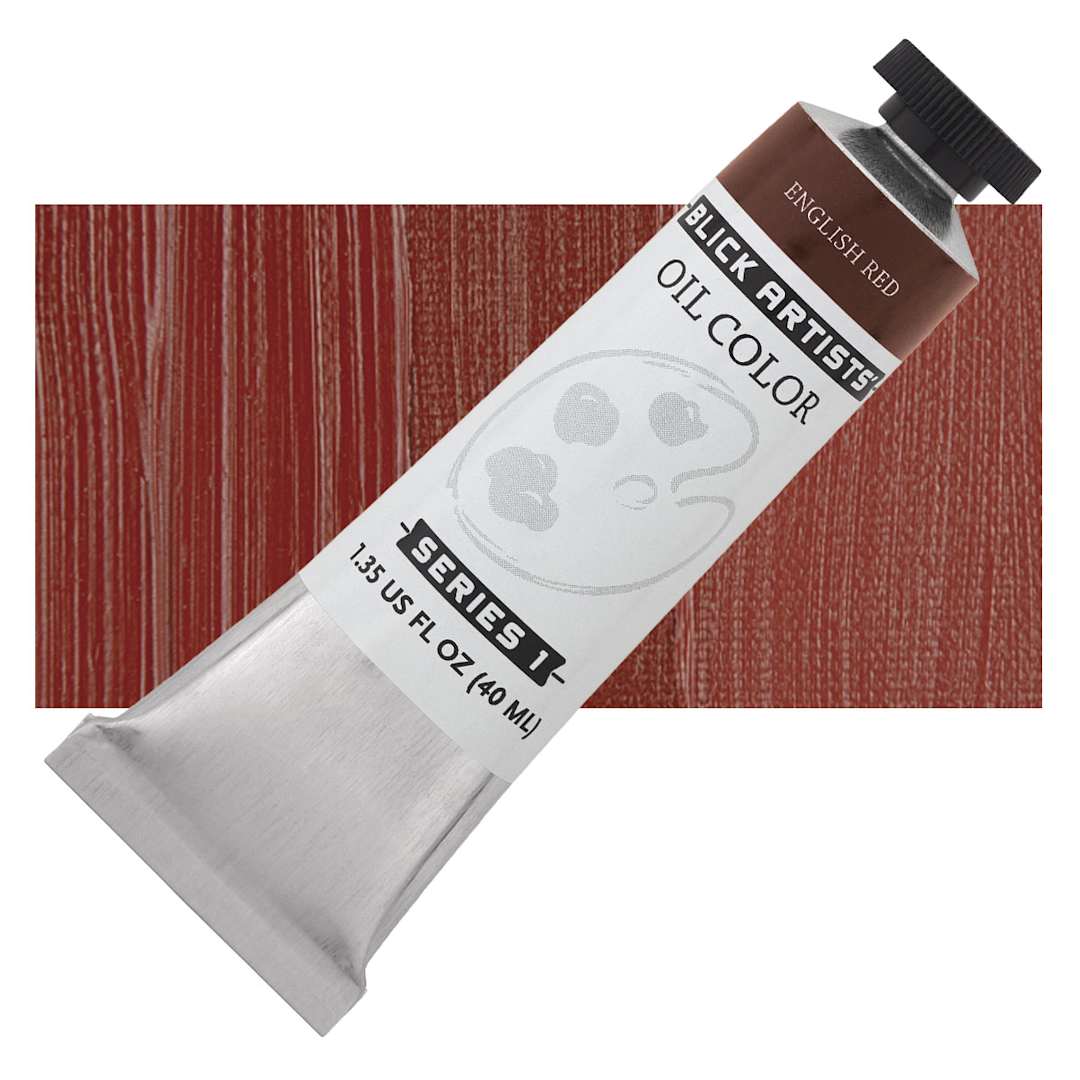 Open in modal - Blick Artists' Oil Paint - English Red, 40 ml tube and swatch