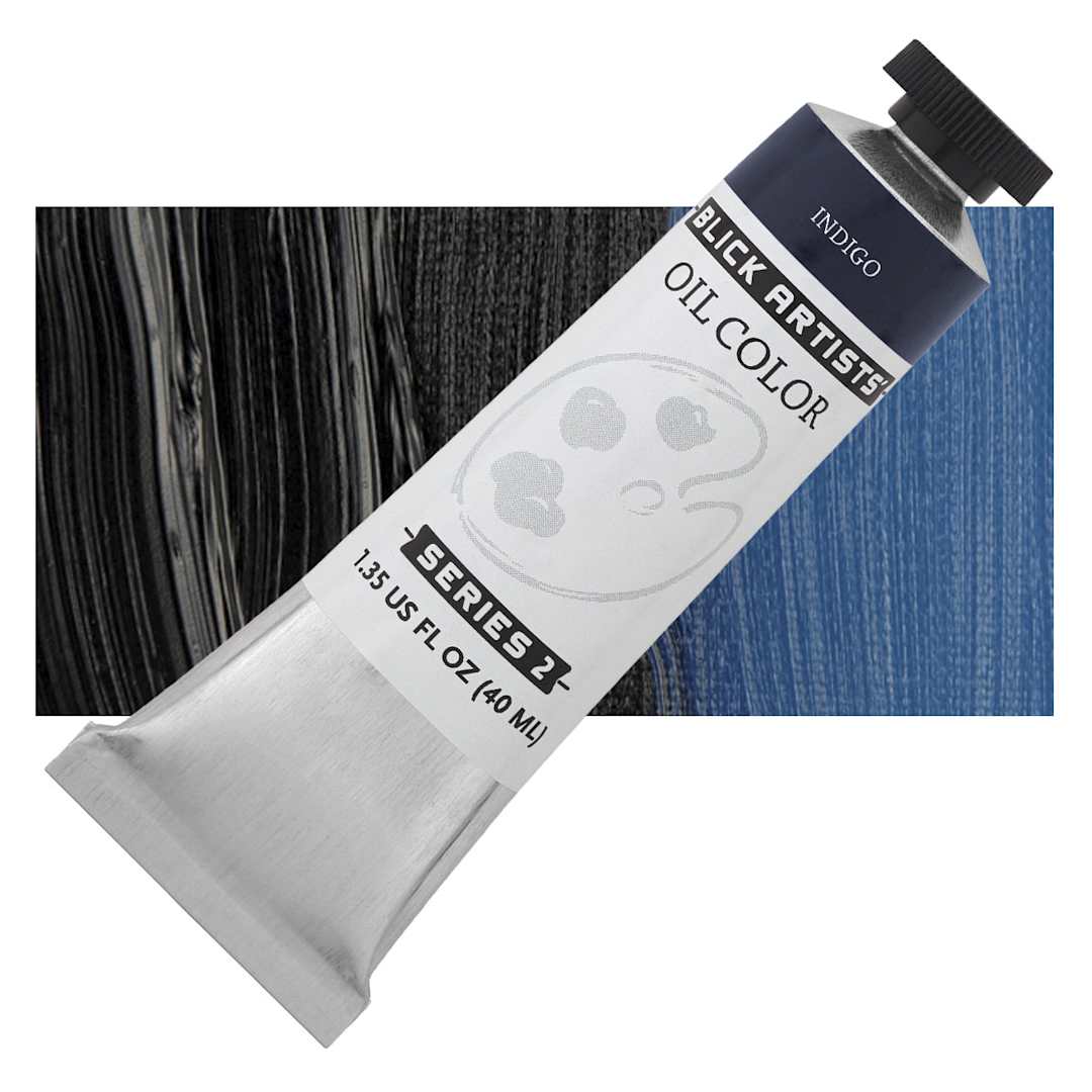 Open in modal - Blick Artists' Oil Paint - Indigo, 40 ml tube and swatch