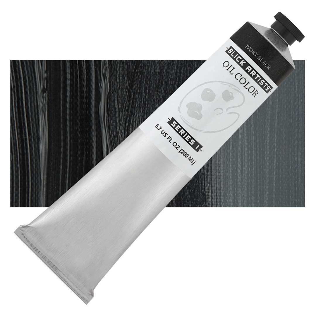 Open in modal - Blick Artists' Oil Paint - Ivory Black, 200 ml tube and swatch