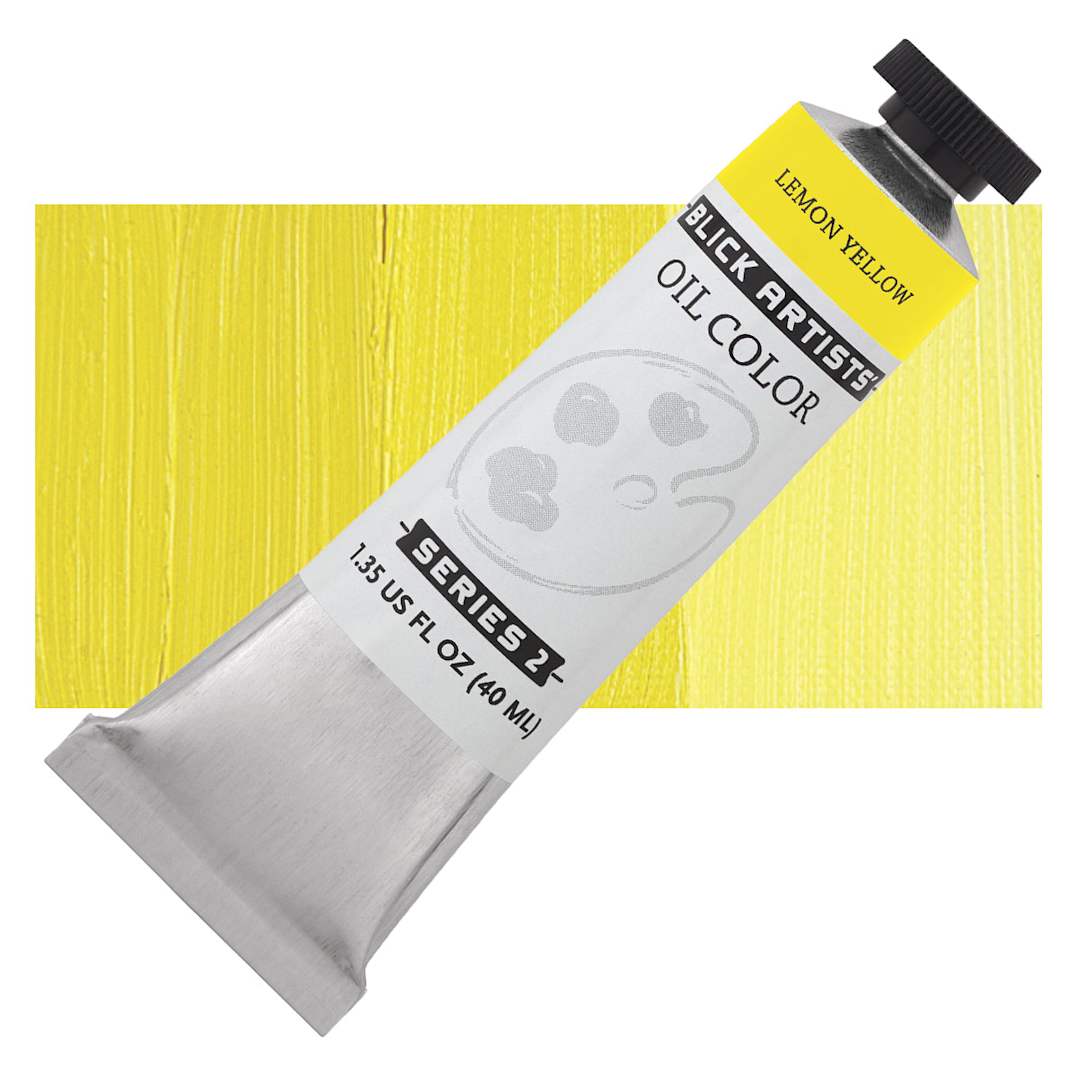 Open in modal - Blick Artists' Oil Paint - Lemon Yellow, 40 ml tube and swatch