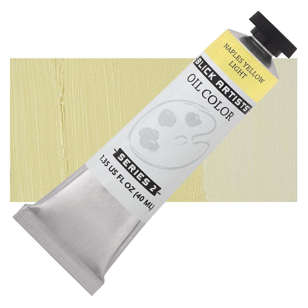 Open in modal - Blick Artists' Oil Paint - Naples Yellow Light, 40 ml tube and swatch