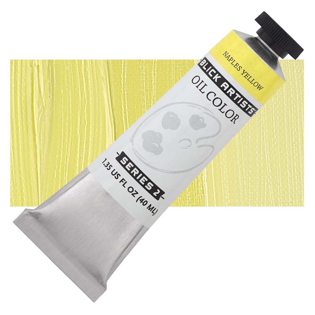 Open in modal - Blick Artists' Oil Paint - Naples Yellow, 40 ml tube and swatch