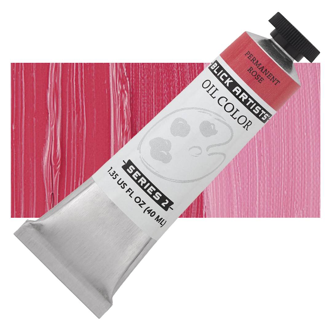 Open in modal - Blick Artists' Oil Paint - Permanent Rose, 40 ml tube and swatch