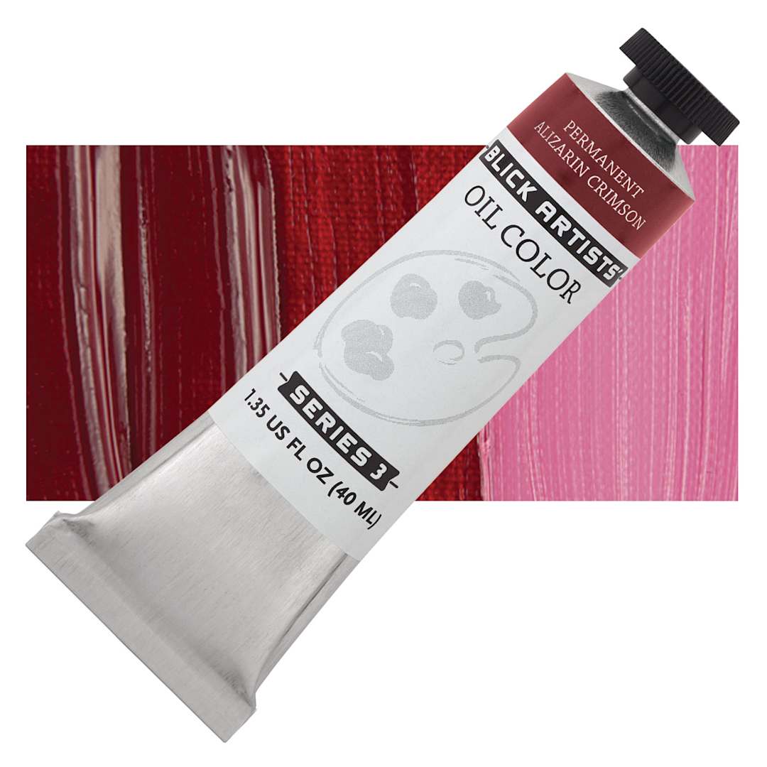 Open in modal - Blick Artists' Oil Paint - Permanent Alizarin Crimson, 40 ml tube and swatch