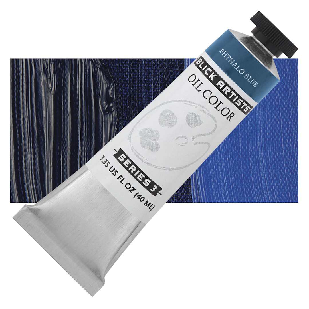 Open in modal - Blick Artists' Oil Paint - Phthalo Blue, 40 ml tube and swatch